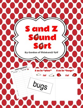 s and z sound sort by garden of thinkers teachers pay teachers