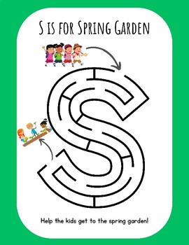 Preview of S is for Spring Garden FUN! Maze Letter Seasons Pre-K Kindergarten 1st 2nd