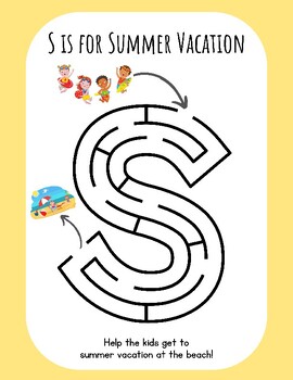 Preview of S is for Summer Vacation FUN! Maze Letter Seasons Pre-K Kindergarten 1st 2nd