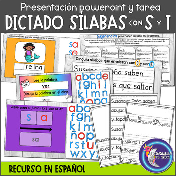 Preview of Dictado Silabas con S y T PowerPoint y Hojas de tarea Spanish Phonics