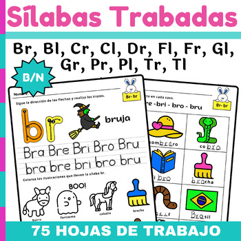 Sílabas Trabadas Hojas de Trabajo + Lecturas de Comprensión in Spanish