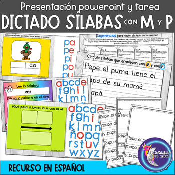 Preview of Dictado Sílabas con M y P Powerpoint y Hojas de Tarea Spanish phonics