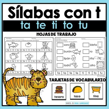 Preview of Letra t Silabas  ta te ti  to tu Hojas de trabajo y tarjetas de vocabulario