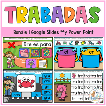 Preview of Sílabas trabadas Google Slides™ y Power Point Bundle | Digital Spanish Blends 