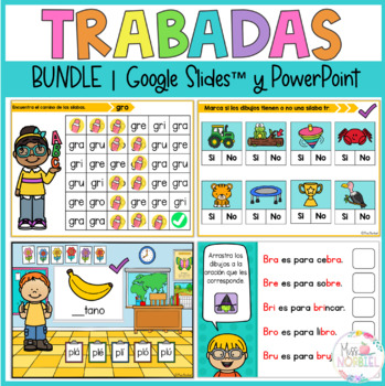 Preview of Sílabas trabadas bundle | Digital Blends in Spanish for Google Slides™