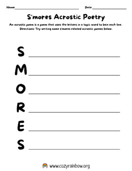 Preview of S'mores Acrostic Poetry Template FREEBIE