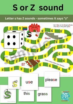 Preview of S or Z sounds Sometimes the letter S makes the Z sound board Game and cards