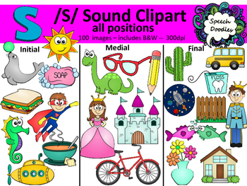 Preview of S sound clipart - 100 images! Personal and Commercial use. Articulation clipart