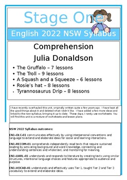 Preview of S1 Comprehension 2022 NSW Syllabus 5 x Julia Donaldson books incl The Gruffalo
