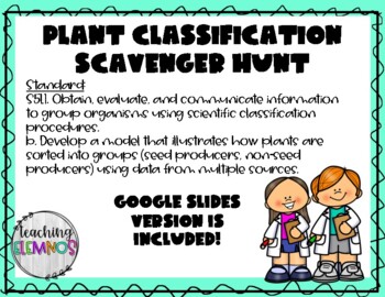Preview of S5L1 Plant Classification Scavenger Hunt