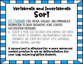 Preview of S5L4 Vertebrate and Invertebrate Sort