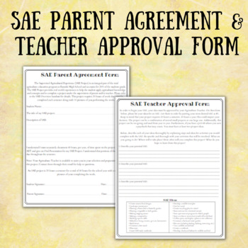 Preview of SAE Parent Agreement & Teacher Approval Form