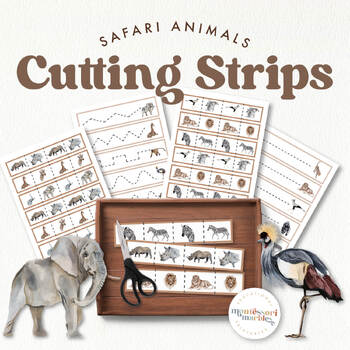 Preview of SAFARI ANIMALS Cutting Strips for Montessori Toddler, PreK Homeschool Activity