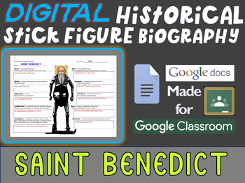 Preview of SAINT BENEDICT Digital Historical Stick Figure Biographies  (MINI BIO)