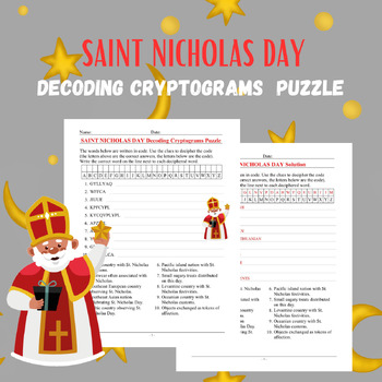 Preview of SAINT NICHOLAS DAY Decoding Cryptograms Puzzle Vocabulary Worksheet Activity