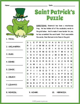 Preview of (2nd, 3rd, 4th, 5th Grade) SAINT PATRICK'S DAY Word Search & Scramble Worksheet