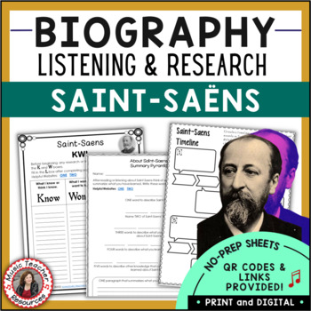 Preview of SAINT-SAENS Music Listening Activities and Biography Research Worksheets