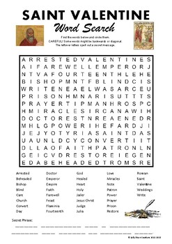 Preview of The Real Saint Valentine printable, Word Search Puzzle, St Valentine, UK English