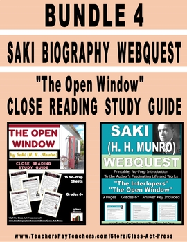 Preview of SAKI (H. H. MUNRO) BUNDLE 4 | Webquest Bio | Study Guide "The Open Window"