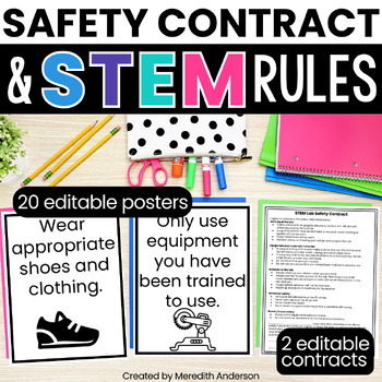 Preview of STEM Safety Contract and Lab Safety Rules Posters All Editable