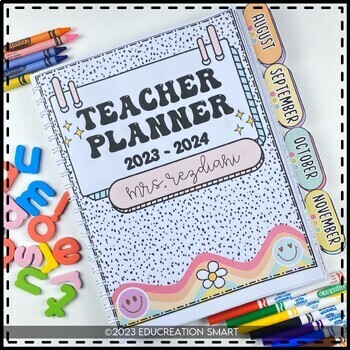 Preview of SALE 50% 48 HOURS | TEACHER PLANNER RETRO GROOVY THEME 2024-2025