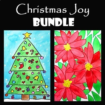 Preview of CHRISTMAS TREE & POINSETTIA BUNDLE | 2 EASY Drawing & Painting Art Lessons