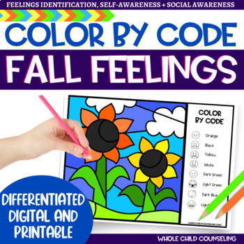 Preview of Autumn Fall Color by Code SUNFLOWERS Feelings Identification Digital and Print