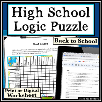 Preview of Back to School or Year Round Logic Puzzle Brain Teaser for High School