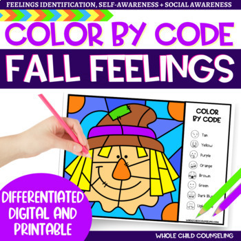 Preview of Fall Scarecrow Feelings Color by Code Digital and Print Emotional Identification