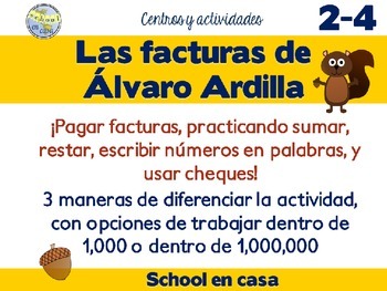 Preview of Álvaro paga facturas | Addition, Subtraction, & Place Value w/ 3 Levels