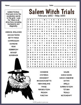 Preview of SALEM WITCH TRIALS Word Search Puzzle Worksheet Activity