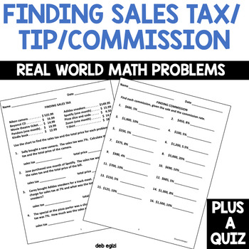 Preview of Sales Tax, Tip, and Commission Worksheets and Quiz
