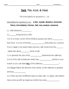 Preview of SALT, Fat, Acid, & Heat Worksheet