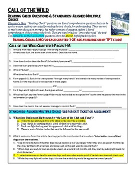 Preview of SAMPLE Call of the Wild Chapter 1: Reading Checks & CCSS-aligned MC