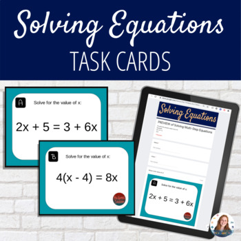 Preview of SAMPLE: Multi-Step Equation Task Cards