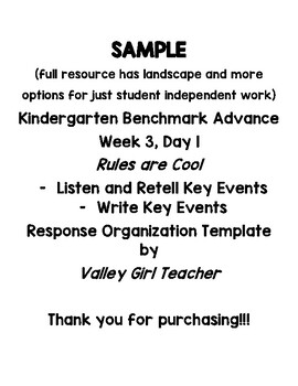 Preview of SAMPLE K BA Week 3 Day 1-Rules Are Cool-Listen and Retell Key Events