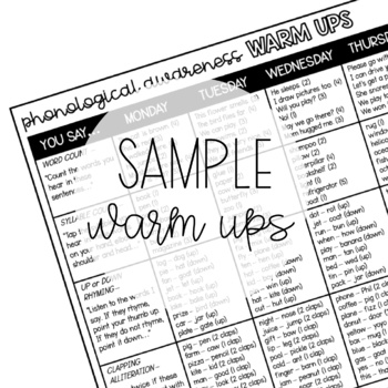 Preview of SAMPLE: Phonological Awareness Daily Warm Ups