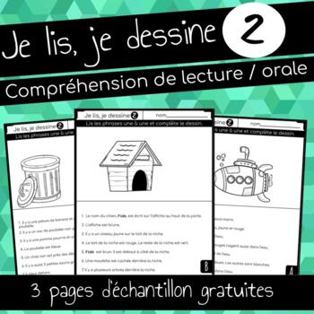 Preview of SAMPLE je lis et je dessine 2, french reading game 26 compréhensions de lecture