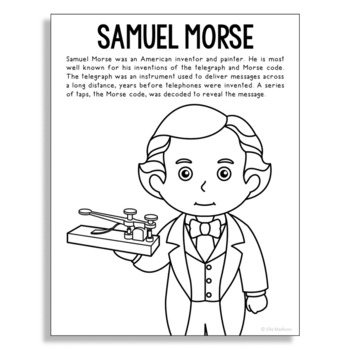 Preview of SAMUEL MORSE Inventor Coloring Page Poster Craft | STEM Worksheet Activity