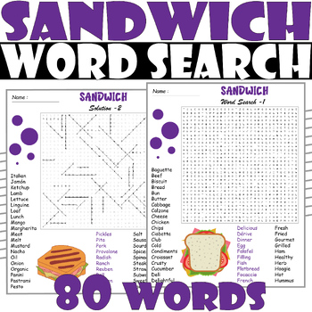 SANDWICH Word Search Puzzle All about SANDWICH Word Search Activities