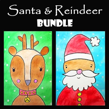 Preview of SANTA & REINDEER BUNDLE | 2 EASY CHRISTMAS Drawing & Painting Video Art Projects