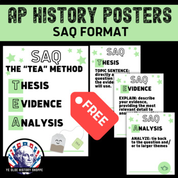Preview of SAQ Skills Posters for APUSH, AP Euro & AP World History - Free Printable Poster