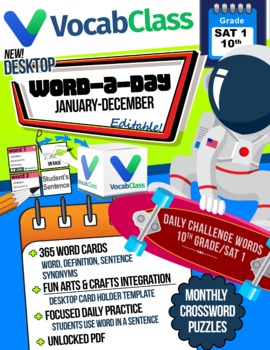 Preview of SAT 1 (10th Grade) Word A Day Vocabulary Calendar - Desktop Daily