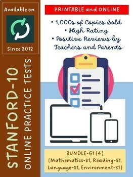 Preview of SAT-10 Grade 1  (BUNDLE: Math, Rdg, Lang, Env-Set 1) + Access to Online Format