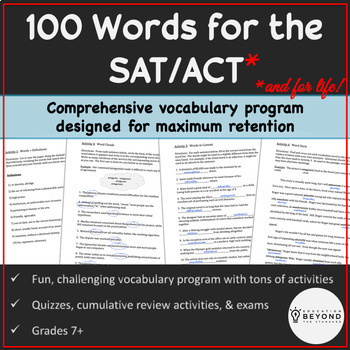 Preview of SAT ACT Vocabulary 1 | Vocabulary Activities Assessments