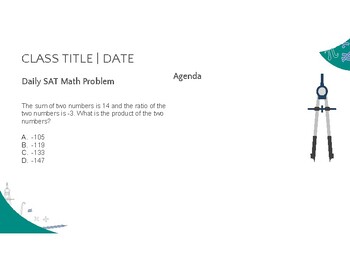 Preview of SAT Math Bell Ringer Daily Agenda: Prob Solving/Data Analysis Focus (A.Key Incl)