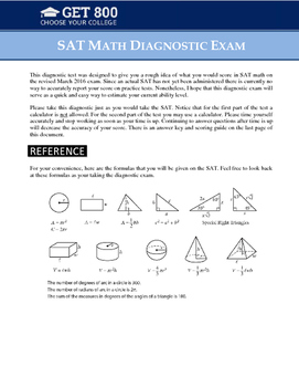 Sat Math Diagnostic Exam Free Version By Dr Steve Warner Tpt