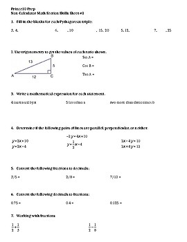 Preview of SAT Math Non-Calculator Skills Prep