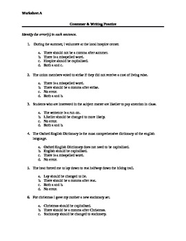 SAT Practice Worksheet A -- Identify the Sentence Errors ...