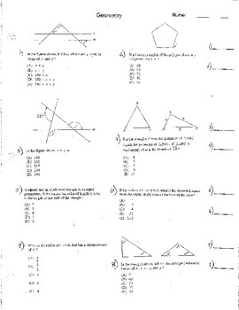 Preview of SAT Prep Math Preparation Geometry Three Worksheets Double Sided w Answers NWEA
